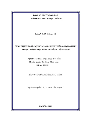 Luận văn thạc sĩ quản trị rủi ro tín dụng tại ngân hàng thương mại cổ phần ngoại thương việt nam chi nhánh thăng long
