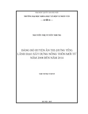 Luận văn thạc sĩ đảng bộ huyện ân thi hưng yên lãnh đạo xây dựng nông thôn mới từ năm 2008 đến năm 2014