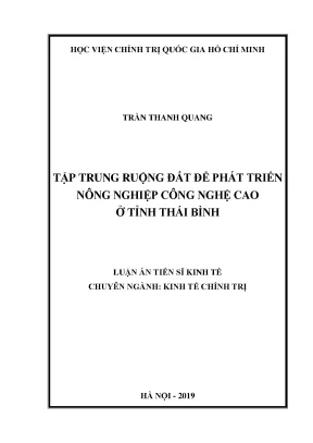 Luận án tiến sĩ tập trung ruộng đất để phát triển nông nghiệp công nghệ cao ở tỉnh thái bình