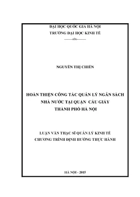 Luận văn thạc sĩ hoàn thiện công tác quản lý ngân sách nhà nước tại quận cầu giấy thành phố hà nội