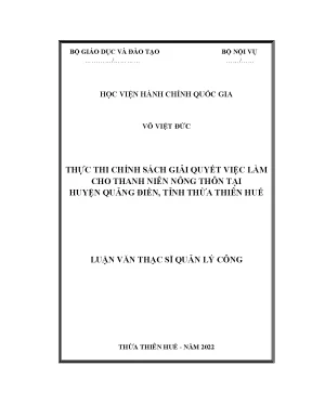 Luận văn thạc sĩ thực thi chính sách giải quyết việc làm cho thanh niên nông thôn tại huyện quảng điền tỉnh thừa thiên huế
