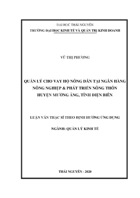 Luận văn thạc sĩ quản lý kinh tế quản lý cho vay hộ nông dân tại ngân hàng nông nghiệp phát triển nông thôn huyện mường ảng tỉnh điện biên