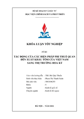 Luận văn tốt nghiệp tác động của các biện pháp phi thuế quan của hoa kỳ đến xuất khẩu tôm của việt nam
