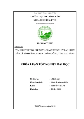 Luận văn tốt nghiệp tìm hiểu vai trò nhiệm vụ của chủ tịch ủy ban nhân dân xã bình lãng huyện thông nông tỉnh cao bằng