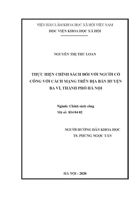Luận án tiến sĩ thực hiện chính sách đối với người có công với cách mạng trên địa bàn huyện ba vì thành phố hà nội