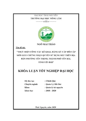 Luận văn tốt nghiệp thực hiện công tác kê khai đăng ký cấp đổi cấp mới giấy chứng nhận quyền sử dụng đất trên địa bàn phường yên thịnh thành phố yên bái tỉnh yên bái