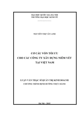 Luận văn thạc sĩ cơ cấu vốn tối ưu cho các công ty xây dựng niêm yết tại việt nam