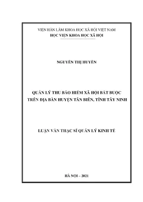 Luận văn thạc sĩ quản lý thu bảo hiểm xã hội bắt buộc trên địa bàn huyện tân biên tỉnh tây ninh