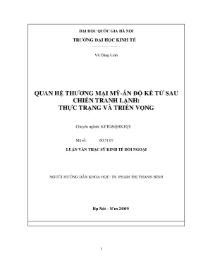 Luận văn thạc sĩ quan hệ thương mại mỹ ấn độ kể từ sau chiến tranh lạnh thực trạng và triển vọng