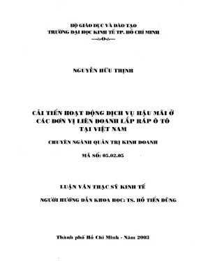 Luận văn thạc sĩ cải tiến hoạt động dịch vụ hậu mãi ở các đơn vị liên doanh lắp ráp ô tô tại việt nam luận văn thạc sĩ
