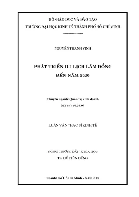 Luận văn thạc sĩ phát triển du lịch lâm đồng đến năm 2020 luận văn thạc sĩ