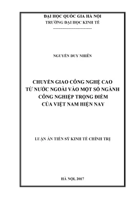 Luận án tiến sĩ chuyển giao công nghệ cao từ nước ngoài vào một số ngành công nghiệp trọng điểm của việt nam hiện nay