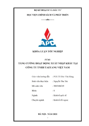 Luận văn tốt nghiệp tăng cường hoạt động xuất nhập khẩu tại công ty tnhh tae yang việt nam