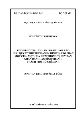 Luận văn thạc sĩ ứng dụng tiêu chuẩn iso 90012008 vào giải quyết thủ tục hành chính tại bộ phận một cửa một của liên thông tại ủy ban nhân dân quận bình thạnh thành phố hồ chí minh001