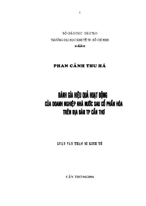 Luận văn thạc sĩ đánh giá hiệu quả hoạt động của doanh nghiệp nhà nước sau cổ phần hóa trên địa bàn tp cần thơ luận văn thạc sĩ