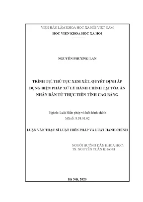 Luận văn thạc sĩ trình tự thủ tục xem xét quyết định áp dụng biện pháp xử lý hành chính tại tòa án nhân dân từ thực tiễn tỉnh cao bằng