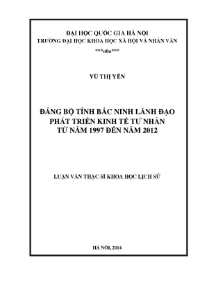 Luận văn thạc sĩ đảng bộ tỉnh bắc ninh lãnh đạo phát triển kinh tế tư nhân từ năm 1997 đến năm 2012