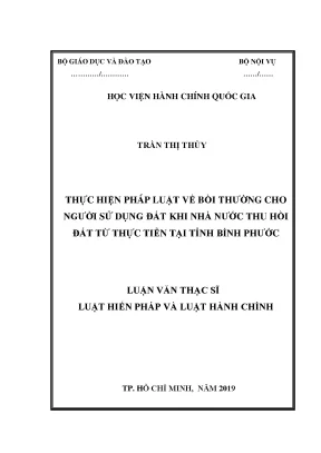 Luận văn thạc sĩ thực hiện pháp luật về bồi thường cho người sử dụng đất khi nhà nước thu hồi đất từ thực tiễn tại tỉnh bình phước