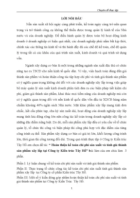 Luận văn tốt nghiệp hoàn thiện kế toán chi phí sản xuất và tính giá thành sản phẩm xây lắp tại công ty kiến trúc tây hồ