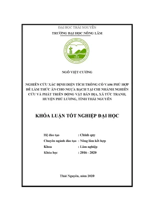 Luận văn tốt nghiệp nghiên cứu khẩu phần ăn của ngựa bạch để xác định diện tích trồng cỏ va06 tại chi nhánh nghiên cứu và phát triển động thực vật bản địa