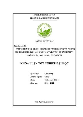 Luận văn tốt nghiệp thực hiện quy trình chăm sóc nuôi dưỡng và phòng trị bệnh cho đàn lợn nái sinh sản tại công ty tnhh mtv chăn nuôi hòa phát bắc giang