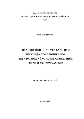 Luận văn thạc sĩ đảng bộ tỉnh hưng yên lãnh đạo thực hiện công nghiệp hóa hiện đại hóa nông nghiệp nông thôn từ năm 2001 đến năm 2013
