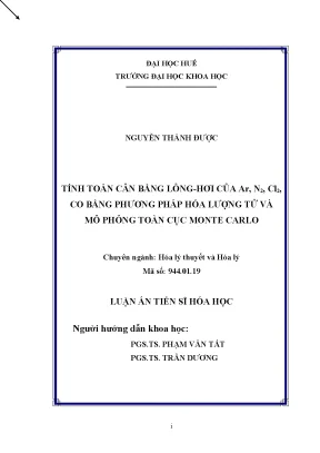 Luận án tiến sĩ tính toán cân bằng lỏng hơi của ar n2 cl2 co bằng phương pháp hóa lượng tử và mô phỏng toàn cục monte carlo