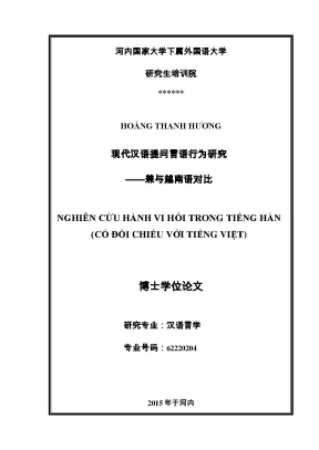 Luận văn thạc sĩ nghiên cứu hành vi hỏi trong tiếng hán có đối chiếu với tiếng việt luận án ts ngôn ngữ học 62 22 02 04