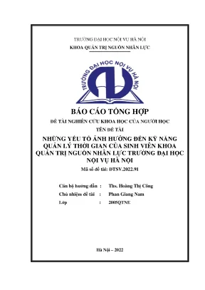 Luận văn tốt nghiệp những yếu tố ảnh hưởng đến kỹ năng quản lý thời gian của sinh viên khoa quản trị nguồn nhân lực trường đại học nội vụ hà nội