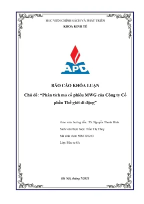 Luận văn tốt nghiệp phân tích mã cổ phiếu mwg của công ty cổ phần thế giới di động