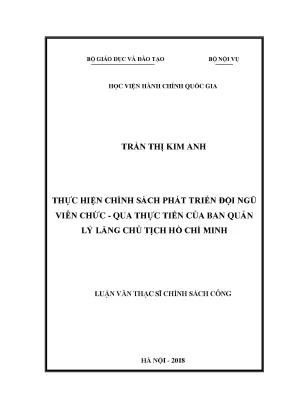 Luận văn thạc sĩ thực hiện chính sách phát triển đội ngũ viên chức qua thực tiễn của ban quản lý lăng chủ tịch hồ chí minh