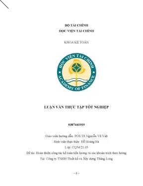 Luận văn tốt nghiệp hoàn thiện công tác kế toán tiền lương và các khoản trích theo lương tại công ty tnhh thiết kế và xây dựng thăng long