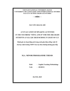 Luận văn thạc sĩ an evaluation of speaking activities in the textbook tiếng anh 10 for the 10th grade students at gia lộc high school in light of clt