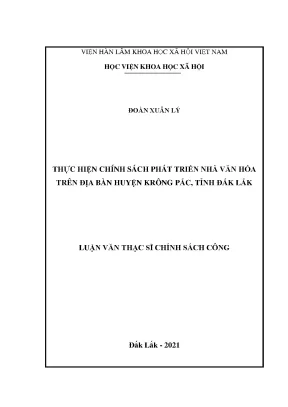 Luận văn thạc sĩ thực hiện chính sách phát triển nhà văn hóa trên địa bàn huyện krông pắc tỉnh đắk lắk