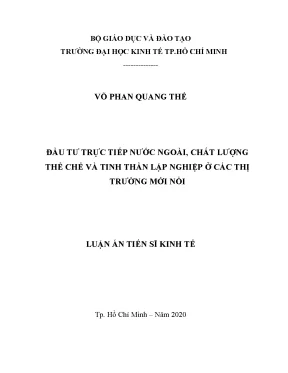 Luận án tiến sĩ đầu tư trực tiếp nước ngoài chất lượng thể chế và tinh thần lập nghiệp ở các thị trường mới nổi