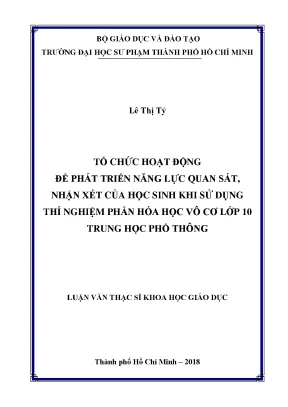 Luận văn thạc sĩ tổ chức hoạt động để phát triển năng lực quan sát nhận xét của học sinh khi sử dụng thí nghiệm phần hóa học vô cơ lớp 10 trung học phổ thông