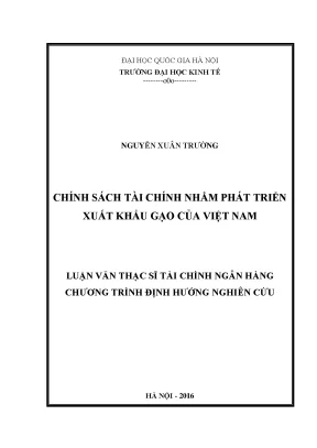 Luận văn thạc sĩ chính sách tài chính nhằm phát triển xuất khẩu gạo của việt nam