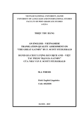 Luận văn thạc sĩ an english vietnamese translation quality assessment on the great gatsby by f scott fitzgerald