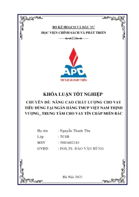 Luận văn tốt nghiệp nâng cao chất lượng cho vay tiêu dùng tại ngân hàng tmcp vpbank trung tâm cho vay tín chấp miền bắc