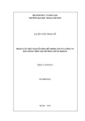 Luận văn thạc sĩ pháp luật việt nam về công bố thông tin của công ty đại chúng trên thị trường chứng khoán