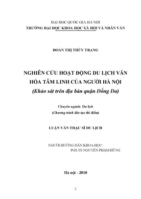 Luận văn thạc sĩ nghiên cứu hoạt động du lịch văn hóa tâm linh của người hà nội