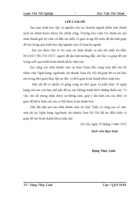 Luận văn tốt nghiệp phân tích tình hình tài chính của ngân hàng nông nghiệp và phát triển nông thôn chi nhánh nam hà nội