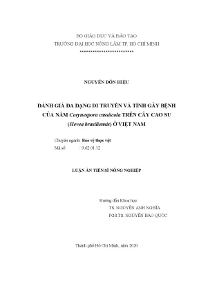 Luận án tiến sĩ đánh giá đa dạng di truyền và tính gây bệnh của nấm corynespora cassiicola trên cây cao su hevea brasiliensis ở việt nam