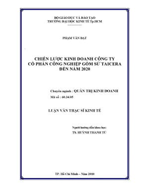 Luận văn thạc sĩ chiến lược kinh doanh công ty cổ phần công nghiệp gốm sứ taicera đến năm 2020