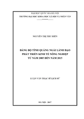 Luận văn thạc sĩ đảng bộ tỉnh quảng ngãi lãnh đạo phát triển kinh tế nông nghiệp từ năm 2005 đến năm 2015