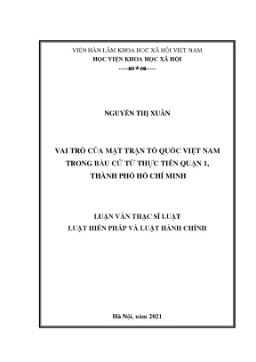 Luận văn thạc sĩ vai trò của mặt trận tổ quốc việt nam trong bầu cử từ thực hiện quận 1 thành phố hồ chí minh