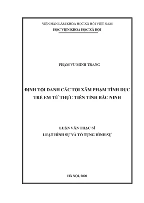 Luận án tiến sĩ định tội danh các tội xâm phạm tình dục trẻ em từ thực tiễn tỉnh bắc ninh