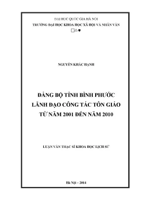Luận văn thạc sĩ đảng bộ tỉnh bình phước lãnh đạo công tác tôn giáo từ năm 2001 đến năm 2010