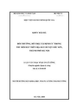 Luận văn thạc sĩ bồi thường hỗ trợ tái định cư trong thu hồi đất trên địa bàn huyện sóc sơn thành phố hà nội