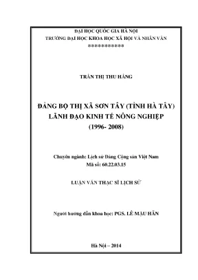 Luận văn thạc sĩ đảng bộ thị xã sơn tây tỉnh hà tây lãnh đạo kinh tế nông nghiệp 1996 2008